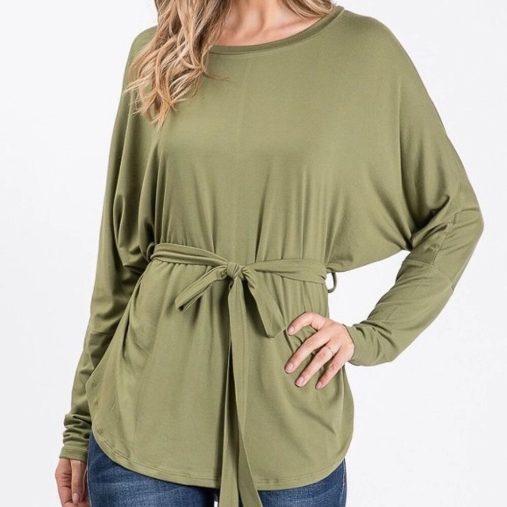 Olive Dolman Long Sleeve Top